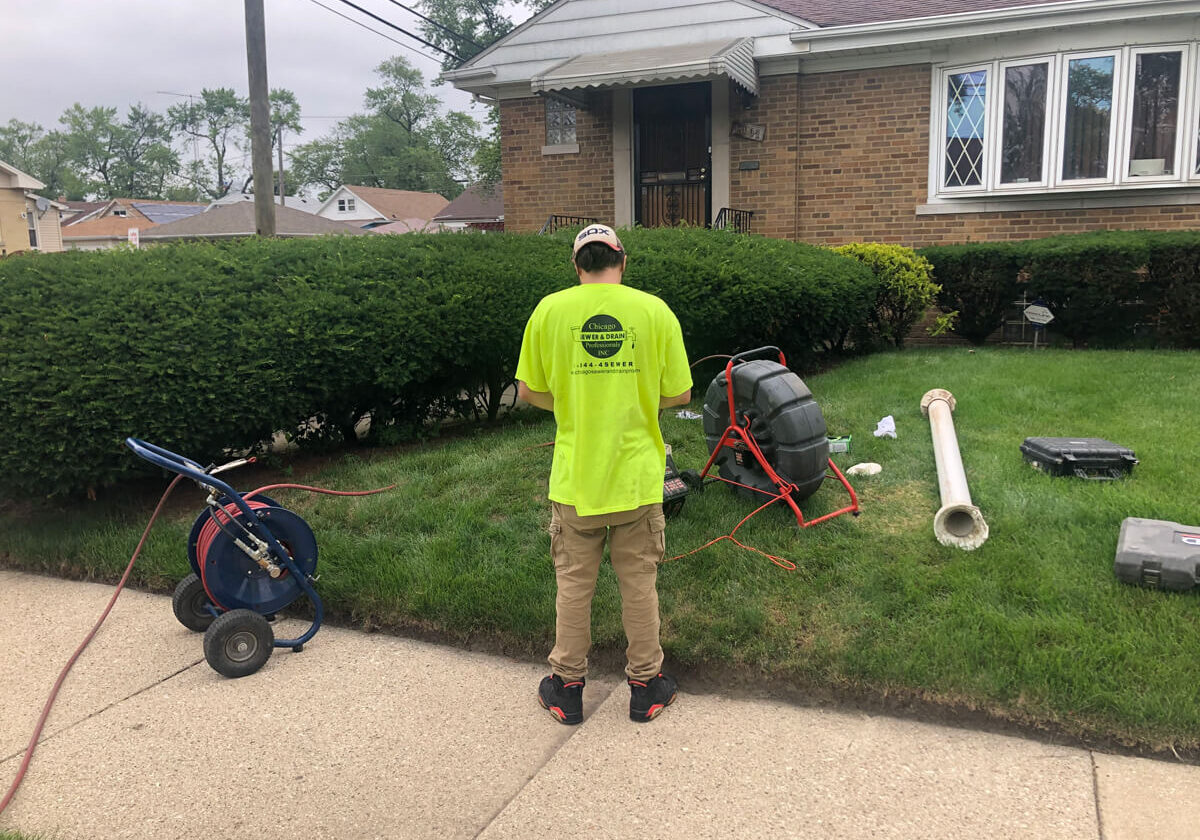 Worker standing near garden